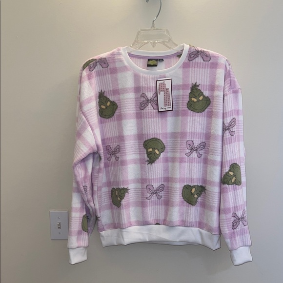 The Grinch Pink Plaid Fleece Sweatshirt • Size Medium • Holiday Cozy Top NWT - Picture 1 of 6